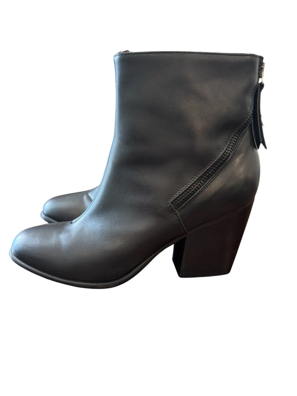 Alberto Fermani Viva Curved Zip Leather  Ankle Boot Black Size 39 8.5-9